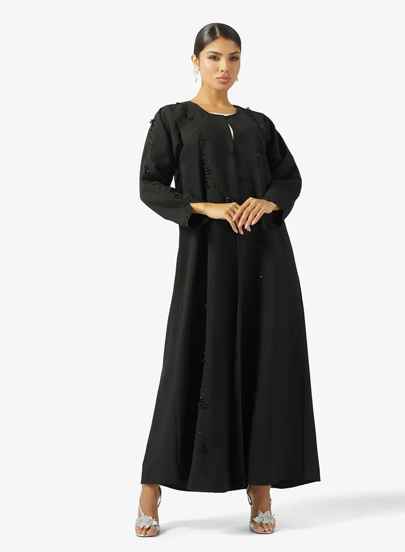 hayas closet  Floral Embellished Open Abaya for Women | Best Price UAE